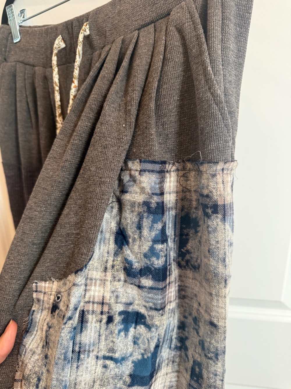 POL Gray Jogger Pants with Blue Patchwork and Floral Drawstrings - Picture 5 of 17